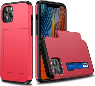 Produktbild von Mobigear Card iPhone 12 Pro Hülle Hardcase Backcover Stoßfest mit Kartenhalter - Rot