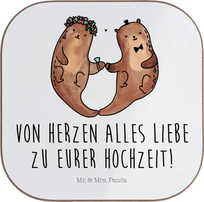 Produktbild von Mr. & Mrs. Panda Tischschoner Hochzeit Otter - Weiß - Geschenk, Hochzeitstag, Coaster, Hochzeitskarte, Zur, Untersetzer Gläser, für, Hochzeitsgeschenk, gläseruntersetzer