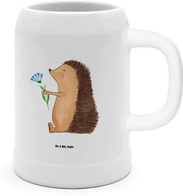 Produktbild von Mr. & Mrs. Panda Krug Igel Blumen - Weiß - Geschenk, Gute Besserung, Genesungswünsche, Keramikkrug, Bierbecher, Besuch, Seidel, Laune, krank, Krankenhaus, Humpen