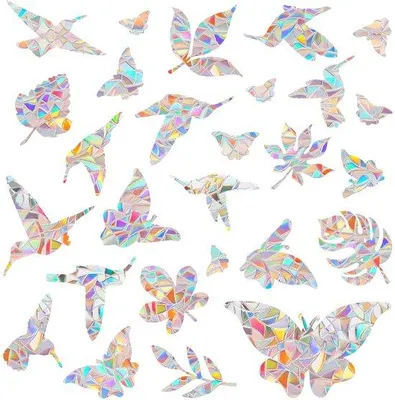 Immagine prodotto di Adesivi prismatici per finestre, parasole, adesivi protettivi per finestre, adesivi decorativi a forma di uccellino prismatico, 27 pezzi, per casa, negozio, ufficio, aula scolastica