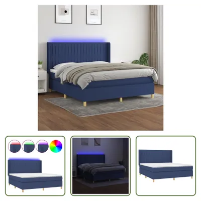 Produktbild von The Living Store Boxspringbett mit Matratze & LED Blau 160x200 cm Stoff