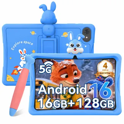 Produktbild von Kingrid-Tabwee K10 Kids 10.1" Rosa Tablet, Google Kids Space, 4GB+128GB, Android 16 WiFi Tablet für Kind mit Kindgerechte Hülle und Stift, 5000mAh