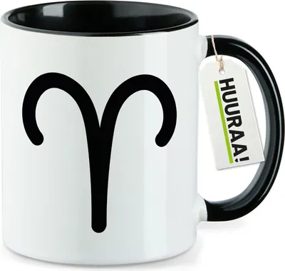 Produktbild von Huuraa Kaffeetasse Widder Sternzeichen Zeichen 330ml Schwarz Keramik Kaffeebecher Geschenkidee