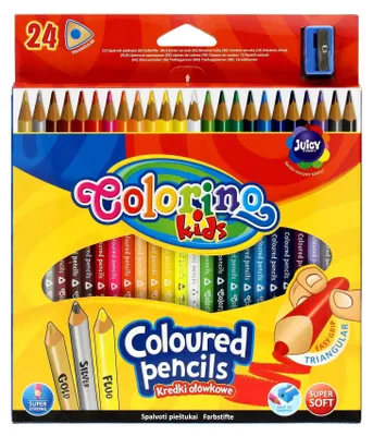 Zdjęcie produktu dla Kredki ołówkowe trójkątne 24 kolory + temperówka Colorino