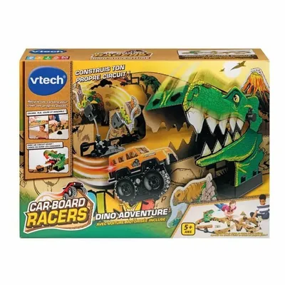 Produktbild von VTech - Car-Board Racers, Rennstrecke Dino Adventure, Rennstrecken aus recyceltem Karton * unendlich erweiterbar mit motorisiertem Geländewagen, Geschenk für Kinder ab 5 Jahren – Inhalt in Französisch