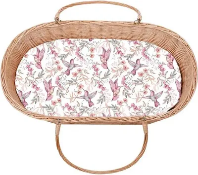Image de Muminky | Drap housse pour landau/poussette - 40x80 cm - Colibris rose - Coton - Hipoallergénique - Cousu main