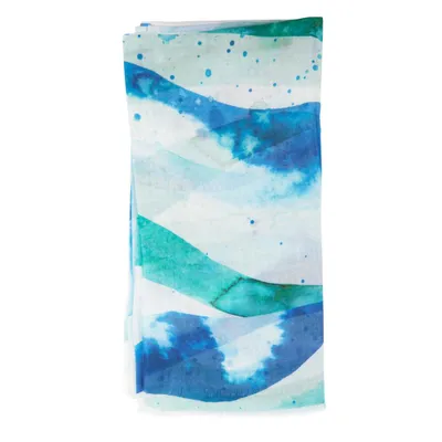 Zdjęcie produktu dla Damski szalik Anemoss Marine Collection Wave, miękki szalik na ramię, artystyczny design, dodatek do włosów i torby, 100% bawełna, 90x170 cm, niebiesko-biały