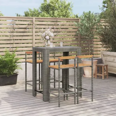 Produktbild von "2026 Promotion" 5-tlg. Gartenbar-Set Grau Poly Rattan & Massivholz Akazie - Gartenmöbelset CC9934