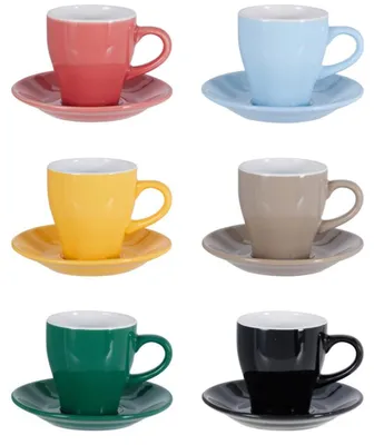 Image de Ensemble de 12 tasses en grès avec leurs soucoupes, contenance de 240 ml