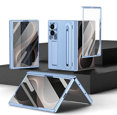 Image de Étui pour Samsung Galaxy Z Fold 8 avec support pour stylet, coque avec fonction support, protection intégrée pour l'écran et l'appareil photo. Couleur : bleu