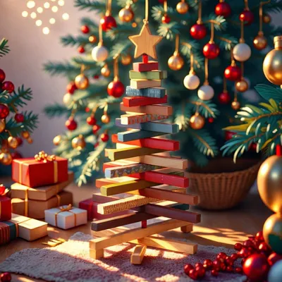 Image de Mini sapin de Noël en bois - Décoration pour la maison - 44 x 11 x 3 cm
