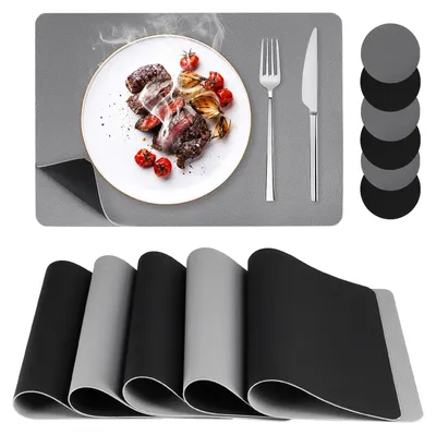 Platzsets abwaschbar, abwischbar, grau/schwarz, 6 Stück