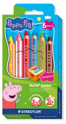 Produktbild von STAEDTLER Noris junior Buntstifte Peppa Wutz 6er Set - 3 in 1 Wachsmal-Aquarellstifte