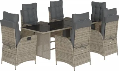 Produktbild von vidaXL 7-tlg. Garten-Essgruppe mit Kissen Grau Poly Rattan