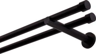 Produktbild von Gardinenstange Schwarz Matt stabile Vorhangstange 19 mm mit Endstück Kappe einfache Montage, Montageort: Wand, 2-läufig, 240 cm