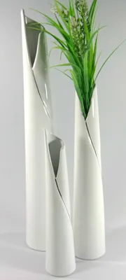 Produktbild von Blumenvase Vase Pure White Schlank weiß schlicht edel 30-50cm hoch, Wohnzimmer Fensterbank, Keramik 30x6 cm