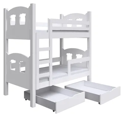 Produktbild von Masseno Etagenbett LEONE 80x180 cm mit Schublade, Rausfallschutz, Kinderbett mit Leiter für Mädchen und Jungs, Stockbett, Weiß
