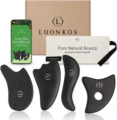 Obrázok produktu pre Gua Sha masážna súprava, ručne vyrobený Bian kameň, masáž tváre a tela, pre starostlivosť o tvár