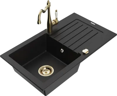 Produktbild von Mexen Pablo 1 Becken-Granitspüle mit Abtropffläche und Mischbatterie Carla, Schwarz - 6510-77-670700-50