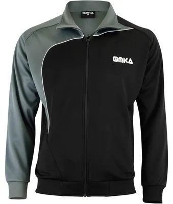 Vorderansicht von OMKA Herren Sportjacke Grau/Schwarz im OMKA Optima Trainingsstil doppellagig schweißresistent für Komfort Leistung und Vielseitigkeit ideal für Sport und Freizeit jetzt kaufen