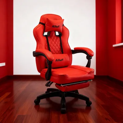 Zdjęcie produktu dla Krzesło gamingowe - ergonomiczne krzesło z podnóżkiem i obiciem z skóry PU