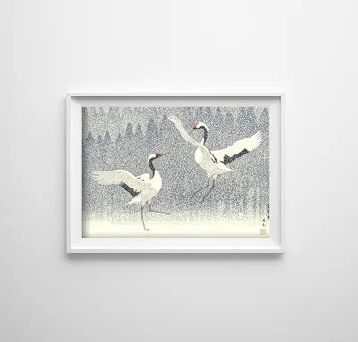 Produktbild von Poster - Canvas - Leinwand - 42 cm x 29,7 cm - Tanzen Kräne Toshi Yoshida