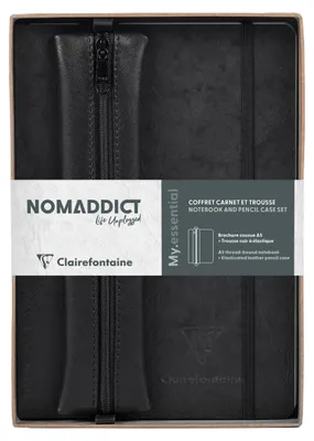 Produktbild von Clairefontaine Set Nomaddict, Notizbuch A5 DOT + Federmäppchen, schwarz 793438C