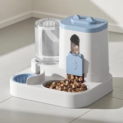Produktbild von Automatische 2-in-1 Voerautomaat für Hunde und Katzen mit Wasserbehälter und Futterbox, großes Fassungsvermögen, Futterautomat und Wasserdispenser für Haustiere (blau)
