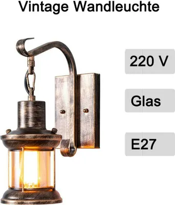 Produktbild von Wandlampe Antik Vintage Metallwandleuchte Retro Amerikanischer Stil Glaswandleuchte