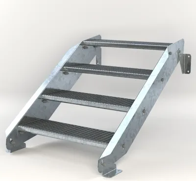 Produktbild von Stahltreppe 4 Stufen bis Höhe 84 cm, Laufbreite : 80 cm kein Geländer ST 3 (31 / 9 mm schmal)