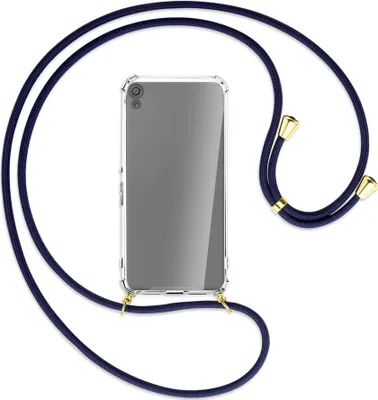 Produktbild von Handykette Backcover-Schutzhülle mit Band (Metall goldfarben) für Sony Xperia XA - dunkelblau
