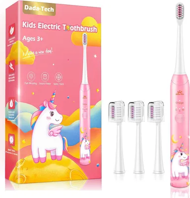 Produktbild von Elektrische Zahnbürste Kinder ab 3-6-10-12 Jahre, Kinderzahnbürste Elektrisch mit Timer Gewohnheitsbildende Sticker 3 Modi Schallzahnbürste Kinder