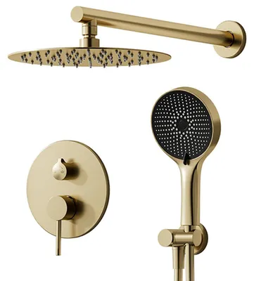 Produktbild von Duschsystem Unterputz 30x30cm gebürstetes Gold mit Handbrause