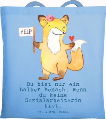 Produktbild von Mr. & Mrs. Panda Beutel Sozialarbeiterin Herz - Sky Blue - Geschenk, Einkaufstasche, Schultasche, Stoffbeutel, Tote Bag, Shopping Tasche