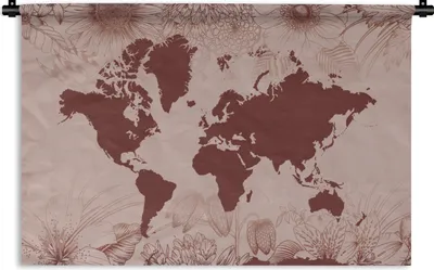 Produktbild von MuchoWow® Wandteppich Wandbehang Weltkarte - Blumen - Rot 120x80 cm Tapisserie Dekoration Wandtuch - Wanddekorationen - Wandtücher