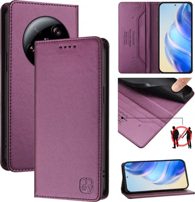 Produktbild von Lederhülle für Xiaomi 13 Ultra Hülle Flip Brieftasche Kartenfächern Ständer Schutzhülle Lila
