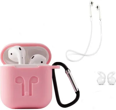 Produktbild von Pinke Airpods-Hülle – Hülle passend für AirPods – Silikon-Schutzhülle – Airpods-Hülle – passend für Apple AirPods – passend für AirPods 2 – mit Karabiner – mit Earhoox – Pink – CHPN