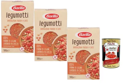 Produktbild von Barilla Legumotti Linsen & Kichererbsen 3 x 300 g | Proteinreiche Hülsenfrüchte-Körnchen für Salate, Bowls & warme Gerichte + Italian Gourmet polpa