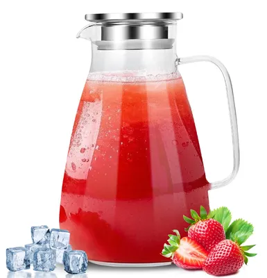 Produktbild von Karaffe aus Borosilikatglas mit Deckel – 2,2 Liter – Transparent – Mit Filter und Schnellverschlussausguss