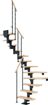 Produktbild von Pertura Mittelholmtreppe Spiros Buche Leimholz Anthrazit 1/2-gewendelt 65 cm 13 Stufen / 14 Steigungen Relinggeländer An