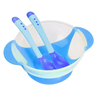 Immagine prodotto di Set di forchette e cucchiai sensibili per bambini a ventosa e antiscivolo (blu)