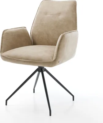 Produktbild von DELIFE Esszimmerstuhl Zoa-Flex Mikrofaser Beige Vintage Kreuzgestell konisch Schwarz Taschenfederkern