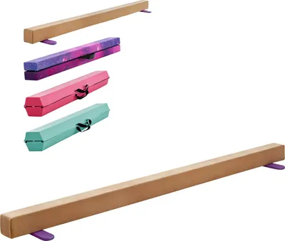 Obrázek produktu pro SucceBuy Skládací kladina pro děti, délka 2,4 m, nosnost až 158,7 kg, gymnastická kladina s protiskluzovou spodní stranou, kladina s přenosnou taškou a robustním dřevěným jádrem do tělocvičny