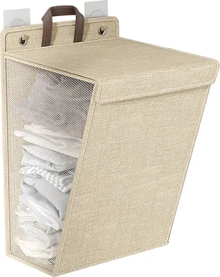 Imagen del producto de Cesta para ropa sucia colgante, plegable y que ahorra espacio. Cesta para ropa, zapatos, calcetines y toallas, de color beige y tamaño grande