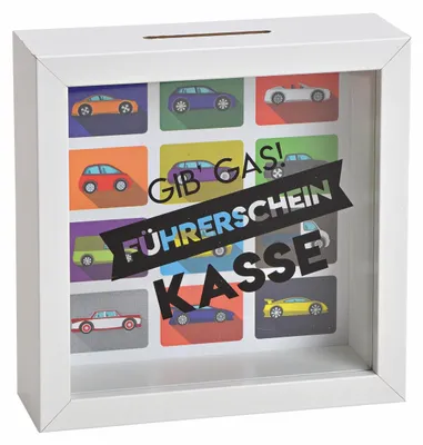 Produktbild von MC-Trend Spardose Führerschein – Gib Gas! Perfektes Geldgeschenk zum Führerschein für Auto, Motorrad, Roller & Co. - Vielseitiges Sparschwein für PKW, LKW, Moped (Führerscheinkasse) – Rot