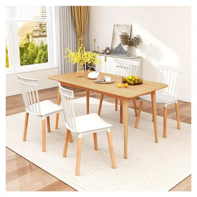 Produktbild von Set aus 4 Esszimmerstühlen, Küchenstuhl mit gebogener Rückenlehne und Buchenholzbeinen, Belastbarkeit bis 150 kg, Stühle für Esszimmer, Restaurant und Café (weiß)