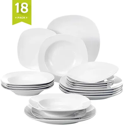 Produktbild von MALACASA, Serie Elisa, 18 teilig Set Porzellan Tafelservice Kombiservice Geschirrset, 6  Speiseteller, 6 Dessertteller und 6  Suppenteller für 6 Personen
