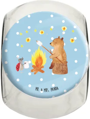 Produktbild von Mr. & Mrs. Panda Bonbonglas Bär & Marienkäfer Lagerfeuer L 870ml - Blau Pastell - Geschenk, Lebensmittelbehälter, Süßigkeiten Glas, Kaffeedose, Teedose, Aufbewahrungsdose
