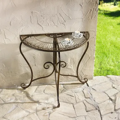 Produktbild von FRANK FLECHTWAREN Konsolentisch Halbrund Flurtisch Beistelltisch Konsole Provencal Maße: 80 x 42 x 76 cm, Metall