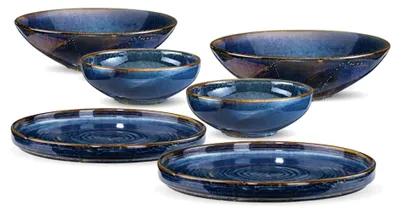 Produktbild von VERLO Porzellan-Tafelservice Deep Blue für 2 Personen, 6-teilig, reaktive Glasur